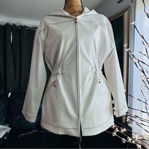Beautiful St John Sport Coat, gold, drawstring cinch & hood Sz Small to Med
